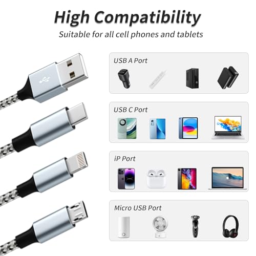240 W 4-in-1 USB C Charging Cable – 6 FT Multi-Device Power Solution with LED Indicator for i Phone 16/15/14 Pro, Mac, i Pad, Samsung S25/S24 – Fast Charging Compatibility, Durable Design for Home & Travel