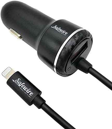 Premium 27 W Apple Certified Rapid Car Charger with Coiled Lightning Cable – Ultra-Durable 4 ft Design for i Phone 14, 13, 12, 11 Pro Max, XS, XR, and More – Dual USB Port for Simultaneous Multi-Device Charging – Stylish Black Finish Perfect for Modern Vehicles – Exceptional Power Delivery for Unmatched On-the-Go Efficiency