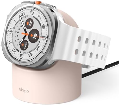 elago GW2 Smartwatch Charging Stand for Samsung Galaxy Watch 8/8 Classic, 7/Ultra, 6/6 Classic, 5/5 Pro – Stylish Desk Organizer with Enhanced Charging Speed (Cable Not Included) – Sleek White Design for Efficient Power Solution and Easy Accessibility