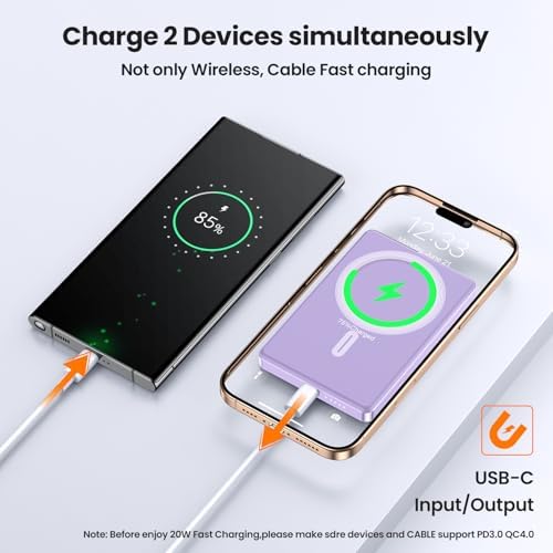 Magnetic 10000 m Ah Ultra-Slim Power Bank – 20 W Rapid Wireless Charger for i Phone 12/13/14/15 Pro Max – Compact & Lightweight Design with Enhanced Safety – Ideal for Quick On-the-Go Charging Solutions