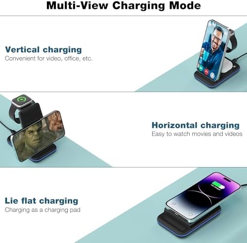 Ultimate 3-in-1 Wireless Charging Station for i Phone, Apple Watch, and Air Pods – Fast Charge with Ergonomic Design, Enhanced Compatibility, and Safety Features for Home, Office, and Travel Use
