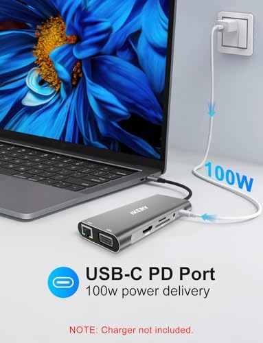 Elevate Your Workstation with the IKERY 11-in-1 USB C Hub – Unleash 4 K HDMI, 1080 P VGA, 100 W Power Delivery, and High-Speed RJ45 Ethernet for Seamless Connectivity – Perfect Laptop Companion for Professionals and Creatives Seeking Efficiency and Versatility in One Sleek Design
