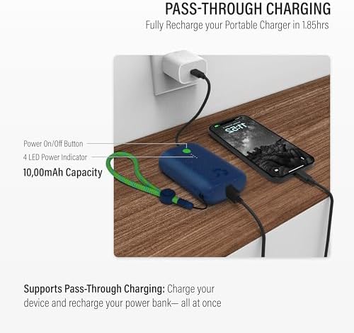 Ultimate Champ 10,000 m Ah Portable Charger – Dual USB-C Power Bank with 20 W Fast Charging for i Phone, Laptops, Tablets & More – Travel Essential with Included Cable for Enhanced Device Compatibility and Performance