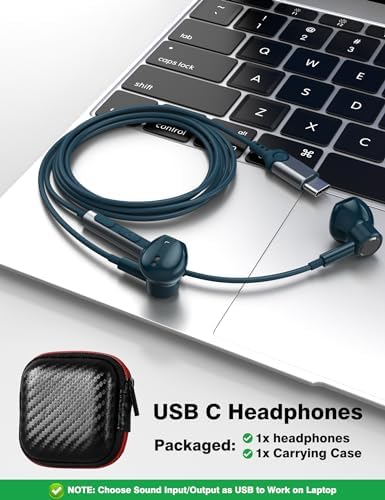 High-Fidelity USB C Wired Earbuds for Samsung and i Phone – Ergonomic Type C Stereo Earphones with Microphone, Volume Control & Magnetic Design for Ultimate Comfort – Enhance Your Audio Experience on Android Devices & i Pads in Sleek Black