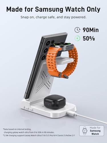 Ultimate 3-in-1 Wireless Charger for Samsung Devices – Fast Charging Station for Galaxy S24 Ultra, S23 Ultra, Z Flip 5, Fold 5, Galaxy Buds & Watch 6/5/4/3 – Effortless Compatibility & Sleek Design for Modern Living
