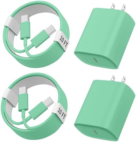 Ultimate 10 FT USB-C Fast Charging Kit for i Phone 16 and 15 – 20 W Power Adapter & Extra Long Cord for Rapid Charging of i Pads and Android Devices – Enhanced Compatibility and Durability for Everyday Use