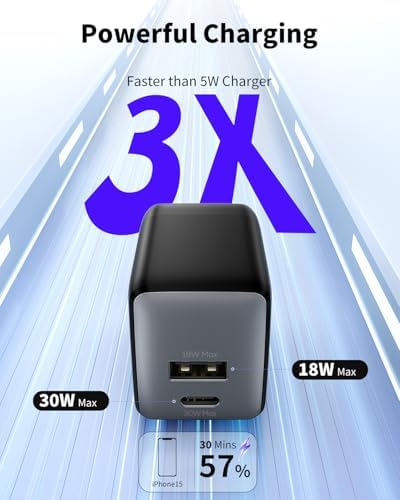 30 W Dual-Port USB C Charger Block – Fast Charging Wall Adapter with Foldable Plug – Compact Design for i Phone 11-16 Series – 2 Pack – Ideal for Travel and On-the-Go Charging – Enhanced Compatibility and Efficiency