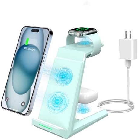 Revolutionize Your Charging Experience with the ADADPU 3-in-1 Wireless Charging Station for i Phone, Apple Watch, and Air Pods – Seamlessly Power Up Your i Phone 16 Pro Max, 15, 14, 13, 12, 11 Pro Max, XR, 8 Plus, and Watch Series 2-8 with Included 5 ft Cable and Adapter – Stylish, Space-Saving Design for Effortless Organization and Rapid Charging Efficiency