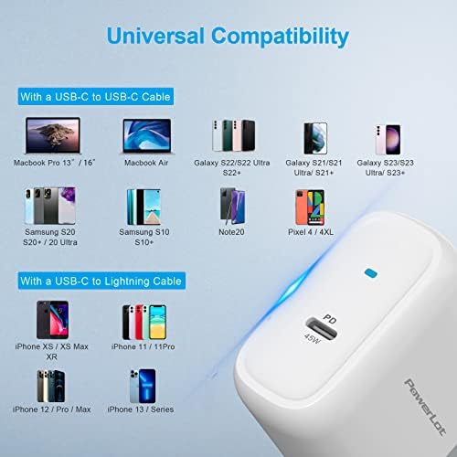 Power Lot 45 W Ga N USB-C Charger with 6 FT Cable – Ultra-Fast Charging for Galaxy S22/S21, Z Flip 5, Fold 5, i Phone 16, i Pad, Mac Book – Universal Compatibility & Advanced PD 3.0 Technology for Rapid Power Boosts