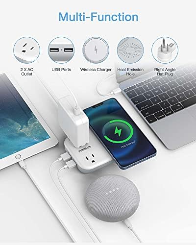 TESSAN Ultra-Compact Wireless Charging Hub with Dual USB Ports and AC Outlets – 4 ft Extension Cord for Seamless Device Charging in Dorm Rooms and Travel – Elegant Mini Flat Plug Design for i Phone and Samsung Compatibility – Essential Power Station for Modern Lifestyle