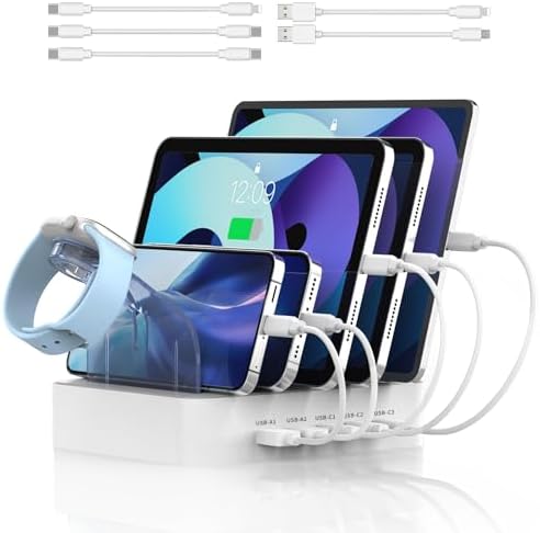 MSTJRY 90 W USB C Charging Station – Versatile 5-Port Fast Charger for i Phones, i Pads, Tablets & Air Pods – Customizable Charging Dock with Adjustable Dividers for Home, Office & Classroom – Optimal Compatibility & Safety Features