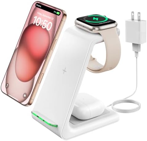 GEEKERA 3-in-1 Foldable Wireless Charging Station for Apple Devices – Fast Charge Your i Phone 16/15/14/13/12/11 Pro Max, Apple Watch Ultra/10/9/SE/8/7/6/5 & Air Pods Pro/4/3/2 with Travel-Friendly Design – Ultimate Multi-Device Charging Solution for Home & On-the-Go Efficiency
