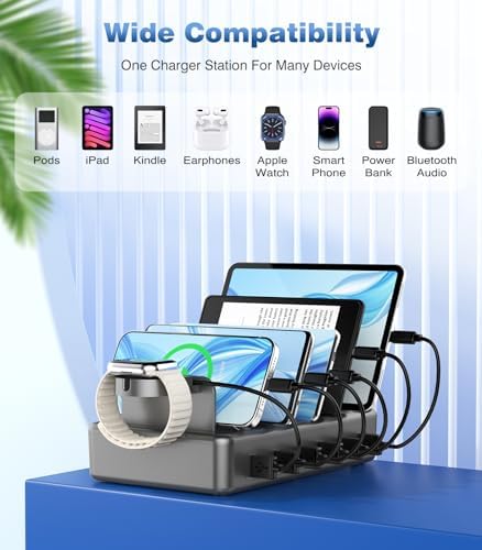 50 W Multi-Device Charging Station – High-Speed Six-Port USB Dock for Phones, Tablets, Kindles & Smartwatches – Fast Universal Charger for Home & Office Convenience – Declutter Your Charging Experience!