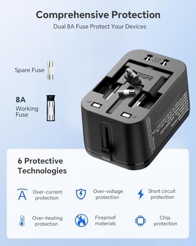 Global Travel Power Adapter with Dual USB-C & USB-A Ports – Compact & Efficient Universal Charger for USA, EU, UK & AUS – Reliable Fast Charging Solution for Tech-Savvy Travelers in Sleek Black Finish
