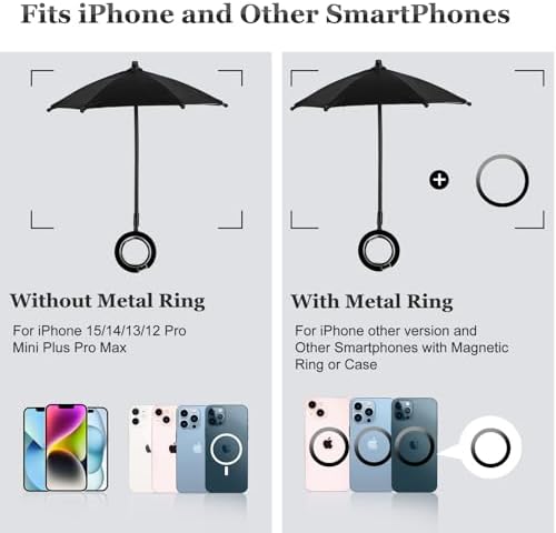 Magnetic Umbrella Phone Stand for Sun Protection,Adjustable Sun Shade Shield for iPhone 16/15/14/13/12 Pro Max,Samsung & Google,Detachable Ring Stand,Heat-Resistant Design,Car Mount Compatible, Black – Enhanced Compatibility and Speed
