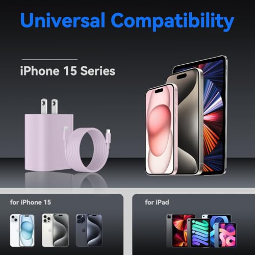 Ultimate i Phone 16 Pro Max Fast Charger with 8 FT USB-C Cable – High-Speed Wall Adapter in Stylish Purple – Compatible with i Phone 15 Series and i Pad Pro – Perfect for Quick Charging on the Go – Enhance Your Charging Experience with Extended Reach and Reliability