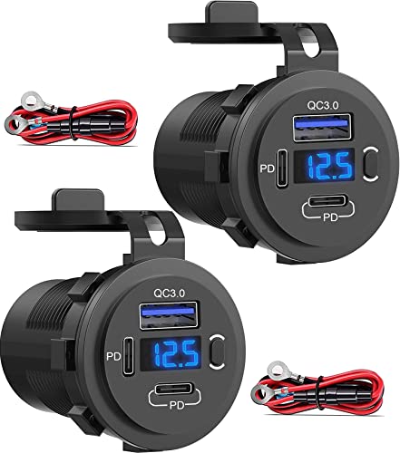 High-Performance 12 V Dual USB Car Charger with Quick Charge 3.0 and USB-C Port – Compact Voltmeter & Power Switch for Enhanced Safety in Cars, Boats, and Trucks – 2 Pack for Fast and Versatile Charging Solutions