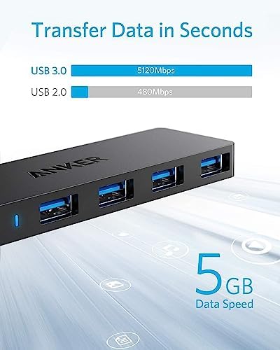 Anker Ultra-Slim 4-Port USB 3.0 Hub – Lightning-Fast 5 Gbps Data Transfer for Mac Book, i Mac, and Surface – Compact 0.7 ft Design for On-The-Go Professionals – Enhance Your Workspace with Effortless Connectivity and Seamless Device Integration