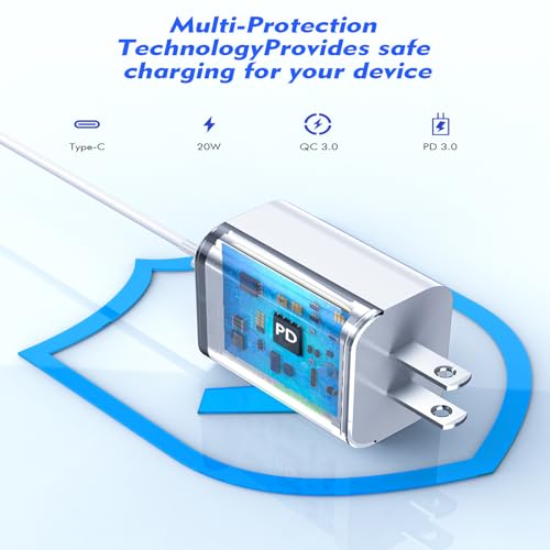 Rapid Charge i Phone Power Duo: 20 W PD USB-C Wall Adapter & 10 FT Lightning Cable Pair for i Phone 14/13/12/11/XS/XR/X/SE2022 – Ultimate Charging Flexibility and Speed for All Apple Devices