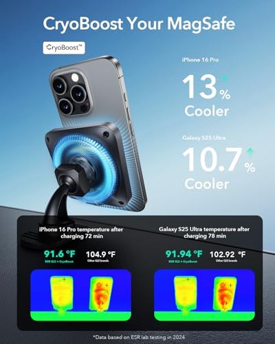 Magnetic ESR Car Charger for Mag Safe – 15 W Fast Wireless Charging Mount for i Phone 12-16 & Galaxy S25 | Versatile Air Vent & Dashboard Phone Holder for Effortless Navigation & Hands-Free Use | Premium Design for Enhanced Compatibility & Performance