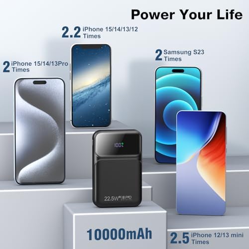 Ultra-Fast 10000 m Ah Portable Charger with Integrated Cable – PD 22.5 W Power Bank with LCD Battery Indicator for i Phone 16/15/14/13/12/11/X and Samsung Devices – Lightweight, High-Speed Charging Solution for On-the-Go Power Needs