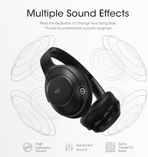 Unleash Your Sound Potential with DOQAUS Over-Ear Bluetooth Headphones – 70-Hour Playtime, Customizable EQ Modes, and Hi-Fi Stereo Sound for Bass Lovers – Perfect for Work, Travel, and Ultimate Comfort with Luxurious Memory Foam Ear Cushions
