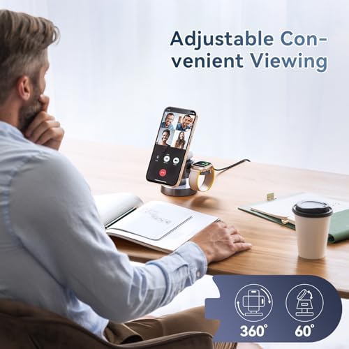 Effortless Charging Revolution: 4-in-1 Mag-safe Wireless Charger with 15 W Fast Charging for i Phone 16/16 Plus/16 Pro Max/15/14/13/SE, Apple Watch Ultra, and Air Pods Pro 2 – Sleek Design with Integrated Night Lamp for Streamlined Device Management
