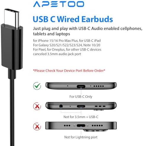 High-Fidelity USB C Wired Earbuds for Samsung and i Phone – Ergonomic Type C Stereo Earphones with Microphone, Volume Control & Magnetic Design for Ultimate Comfort – Enhance Your Audio Experience on Android Devices & i Pads in Sleek Black