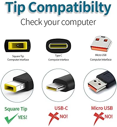 Lenovo Think Pad Compatible Charger – 65 W AC Adapter with Square Tip for Enhanced Power Performance and Safety – Universal Fit for T Series, E Series, L Series, X Series, and Ideapad Models – Reliable Overcharge and Short Circuit Protection – Durable Design for Extended Use – Ideal Replacement Power Cord for Seamless Laptop Charging