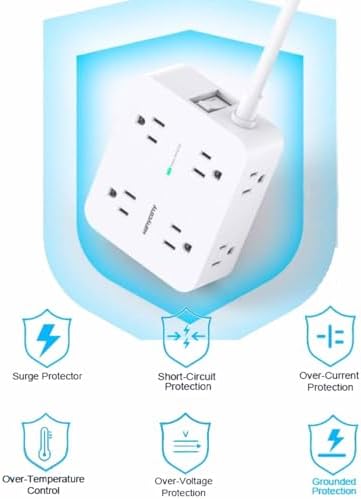 HANYCONY 15 Ft Extension Cord Power Strip with 8 AC Outlets & 4 USB Ports (2 USB-C) – 1080 J Surge Protector for Enhanced Safety, Wall Mountable Desk Charging Station for Home Office & College Dorm Essentials