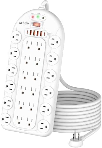 Ultimate Power Strip with 24 AC Outlets and 6 USB Ports, Including 2 High-Speed USB-C Ports, 3400 Joules Surge Protection, 10 Ft Heavy-Duty Flat Plug Extension Cord, Wall Mountable Design for Home and Office Use, ETL Listed for Safety Compliance
