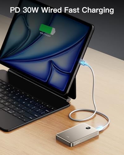 i WALK Magnetic Power Bank – Qi2 Certified 15 W Fast Charger with 30 W PD Technology, 10,000 m Ah Battery for i Phone 16/15/14/13/12, Ergonomic Gray Design with LED Display – Superior Portability and Enhanced Charging Efficiency