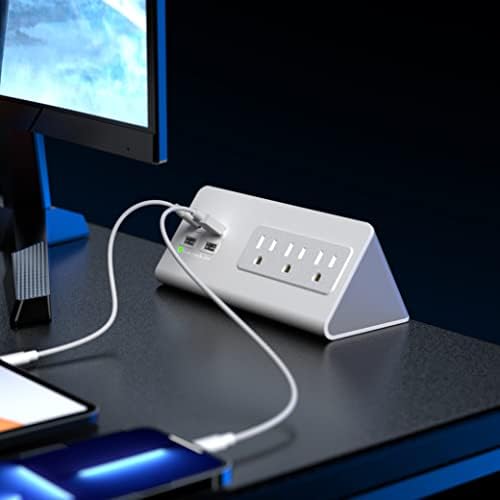 Edge Mount Power Strip with USB-C & AC Outlets – 3 AC Sockets and 4 Fast-Charging USB Ports for Home, Office, and Dorm – Desk Clamp Surge Protector, Compact Design for Enhanced Convenience and Safety – Black (2-Pack)