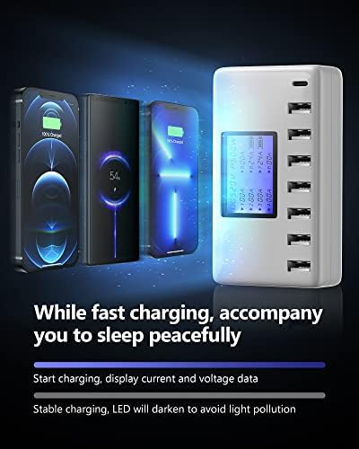 Ultimate 8-Port USB Charging Hub – 60 W Multi-Device Power Station with Smart LCD Display for Rapid Charging – Compact and Travel-Friendly Design for i Phone, i Pad, Samsung & Android Devices – Efficient Power Management for Seamless Device Charging