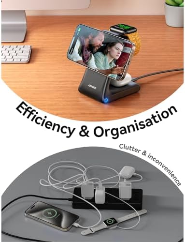 Revolutionize Your Charging Routine with JOYROOM 3-in-1 Wireless Charging Station – Fast 15 W Power Hub for i Phone 16, 15, 14, 13, Apple Watch, and Air Pods – Mag Safe Compatible with Sleek Design for Organized Tech Space and Enhanced Device Protection