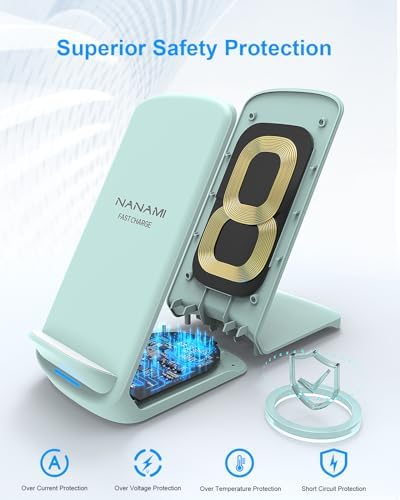 NANAMI Premium Fast Wireless Charging Stand – 20 W USB-C Adapter Included, Compatible with i Phone 16/15/14/13/12 Pro/Pro Max & Samsung Galaxy S25/S24/S23/S22 – Sleek, Compact Design with Safety Features for Efficient, Hands-Free Charging Experience