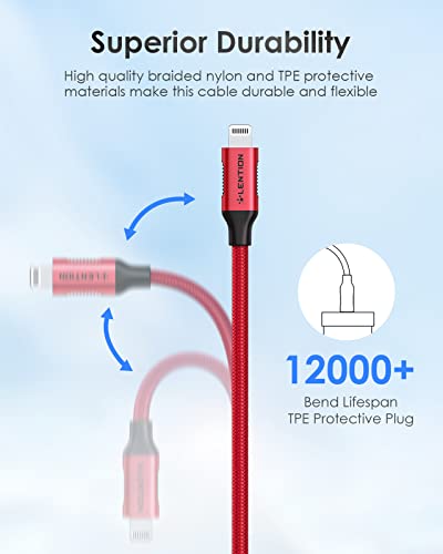 LENTION MFi Certified USB C to Lightning Charging Cable – 3.3 ft Durable Nylon Braided Fast Charger for i Phone 13/12/11/Pro/Max/X/XR/SE/i Pad Air/Pro/Mini – Enhanced Power Delivery & Stylish Space Gray Design for Ultimate Compatibility