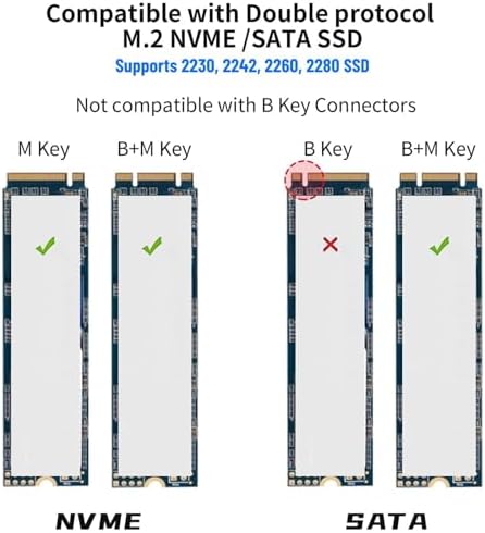 SSK Aluminum M.2 to USB NVMe SATA SSD Enclosure – High-Speed Tool-Free Reader for 2242, 2260, 2280 Drives | USB 3.2 Gen 2 Adapter with UASP Support for Enhanced Performance and Compatibility – Perfect for Fast Data Transfer and Reliable Storage Solutions