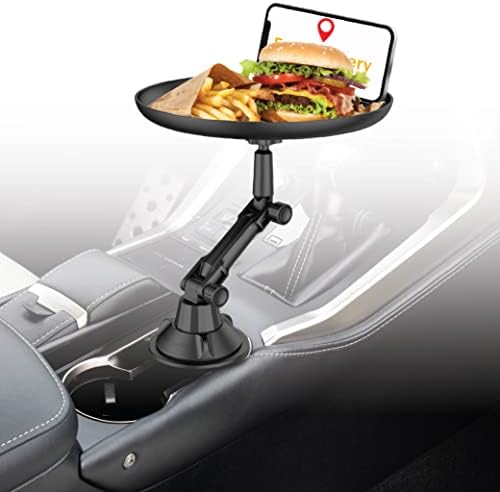 Ultimate Car Cup Holder Tray with Adjustable Phone Mount | 7.5-Inch Anti-Slip Food and Beverage Companion | Swivel Design for Easy Access and Viewing | Fits Cup Holders 2.5 to 4 Inches Wide | Elevate Your Driving Experience with Enhanced Compatibility and Convenience