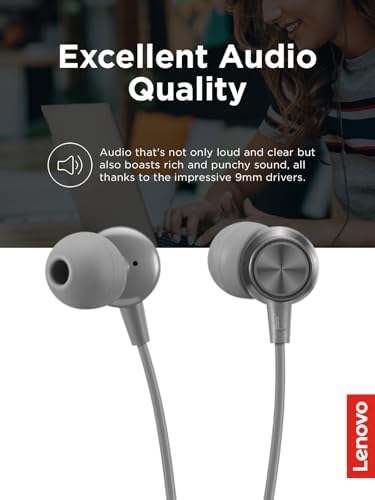 Lenovo 300 USB-C Wired In-Ear Headphones – Exceptional Sound Performance, Ergonomic Fit with Customizable Silicone Tips, Sleek Grey Design for Commuters, Gamers, and Professionals – Integrated Microphone with Play/Pause Control for Effortless Listening and Calls