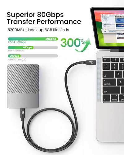 Fitee Thunderbolt 5 USB4 Cable – 4 FT High-Speed 80 Gbps Data Transfer & 240 W PD3.1 Charging, 16 K Dual 8 K Video Support – Durable Braided USB C Cable for i Phone 16, Mac Book Pro, PSSD & More – Ultimate Performance & Compatibility