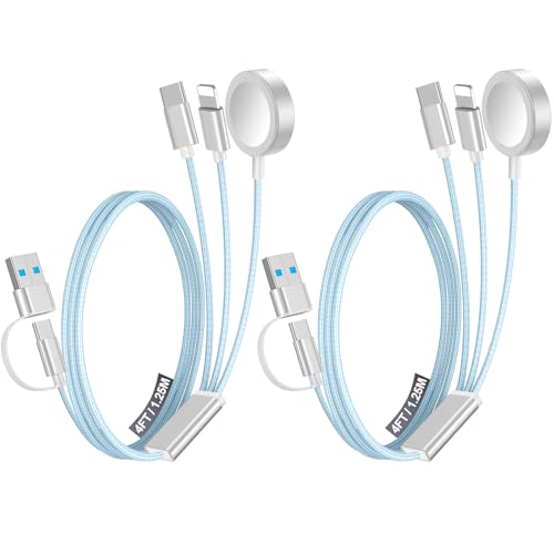 Ultimate 2-Pack Fast Charging Cable Set: Versatile USB A/Type C/Lightning Cables for Quick Charging of Apple Watch & i Phone, 4 FT Length for Seamless Travel Compatibility with i Phone 11-16, i Pad, Apple Watch Ultra & SE, Durable Multi-Device Solution for Enhanced Power Efficiency and Convenience