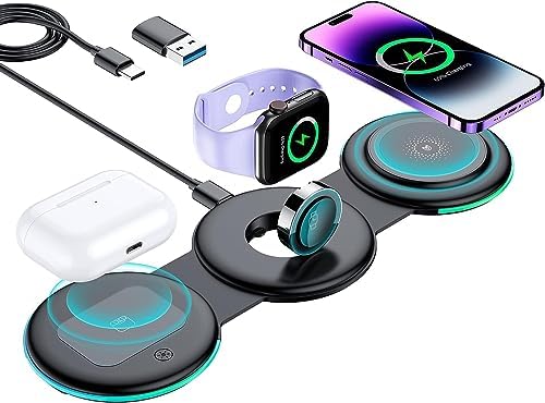 Revolutionize Your Charging Routine with the Ultimate 3-in-1 Magnetic Wireless Charger – Lightning-Fast Qi-Certified Power for Smartphones, Smartwatches, and Earbuds – Compact Foldable Design Perfect for On-the-Go Lifestyle – Elegant Black Finish for a Modern Touch