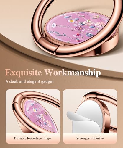 GVIEWIN Stylish Marble Phone Ring Holder with 360° Rotation for Ultimate Grip and Kickstand Functionality – Compatible with i Phone 16 Pro Max, 15 Plus, 14, 13, 12 Series & Galaxy S25/S24 Ultra – Elegant Flowing Sakura Design for Enhanced Safety and Usability