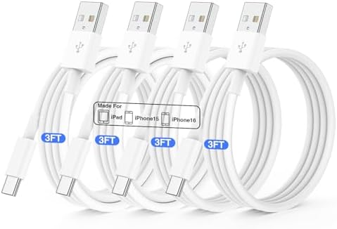 Car Carplay Cable for iPhone 15/16 Car Charger Cable,4Pack USB A to USB C for Carplay USB C Cord,iPhone 16/15/Plus/Pro Max,iPad Pro 12.9/11,Air 5th/4th Gen,Mini 6th Gen/Car Charging Cable 3FT – Enhanced Compatibility and Speed
