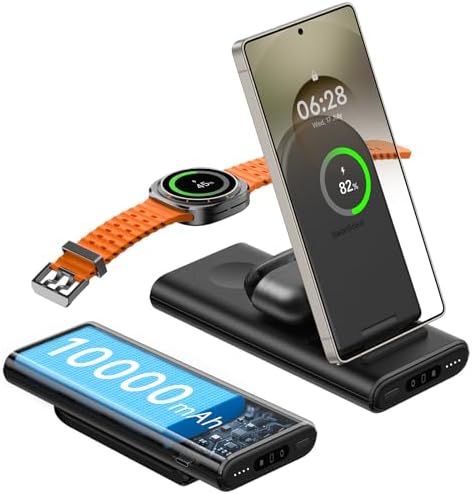 Advanced 3-in-1 Wireless Power Bank for Samsung Devices – Swan Scout 301 S, 10,000 m Ah Portable Charger with Fast USB-C Charging for Galaxy S25 Ultra/S24/S23/S22, Galaxy Watch Ultra/7/6/5/4, and Galaxy Buds – Unmatched Versatility with Intuitive Charging Indicators for Effortless On-the-Go Power Solutions