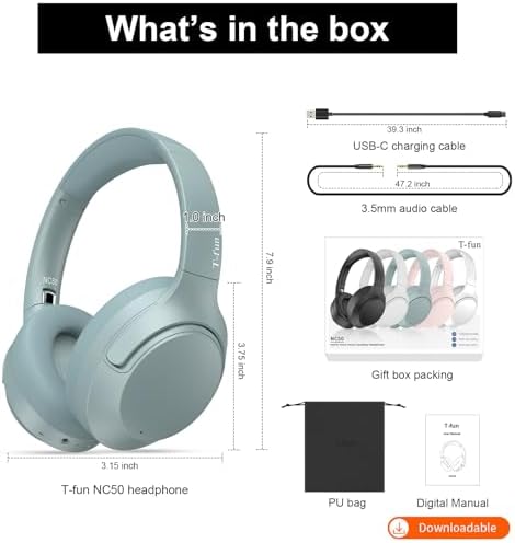 Transform Your Soundscape with T-fun NC50 Over-Ear Headphones – Cutting-Edge Bluetooth 5.3, 65-Hour Battery Life, Adaptive Noise Cancelling, and Tailored EQ Settings for Ultimate Listening Pleasure and Gaming Precision