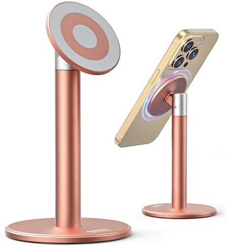 Nulaxy Premium Magnetic Aluminum Phone Stand with Dual Metal Rings – 360-Degree Rotating Adjustable Holder for Desk and Office – Universal Compatibility with Mag Safe Cases – Sleek Gray Design for Enhanced Productivity and Convenience
