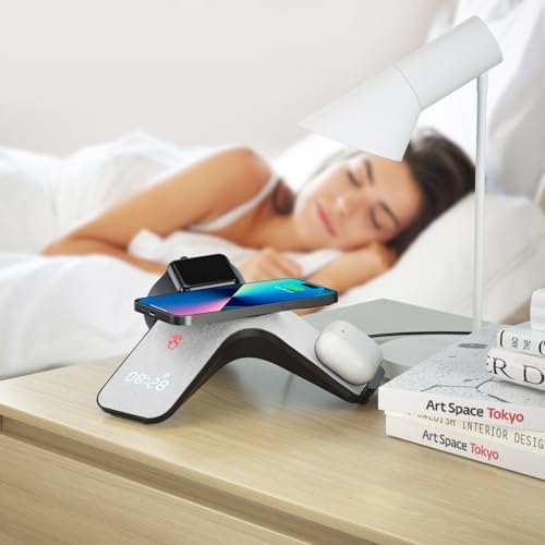 YLF 5-in-1 Fast Wireless Charging Station with Bluetooth Clock – Multi-Device Charger for Samsung Galaxy S23 Ultra/S23/S22/S21 – Sleek LED Display & Enhanced Speed for a Clutter-Free Workspace