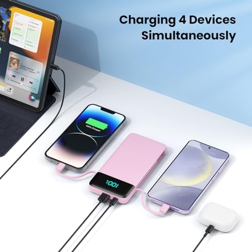 Upgrade Your Charging Experience: 13800 m Ah Portable Power Bank with Built-in Cables and Wall Plug – Fast Charging USB-C Battery Pack for i Phone 16/15/14, Samsung & Android Devices – Ultimate Travel Companion with 4 Outputs for Simultaneous Device Charging